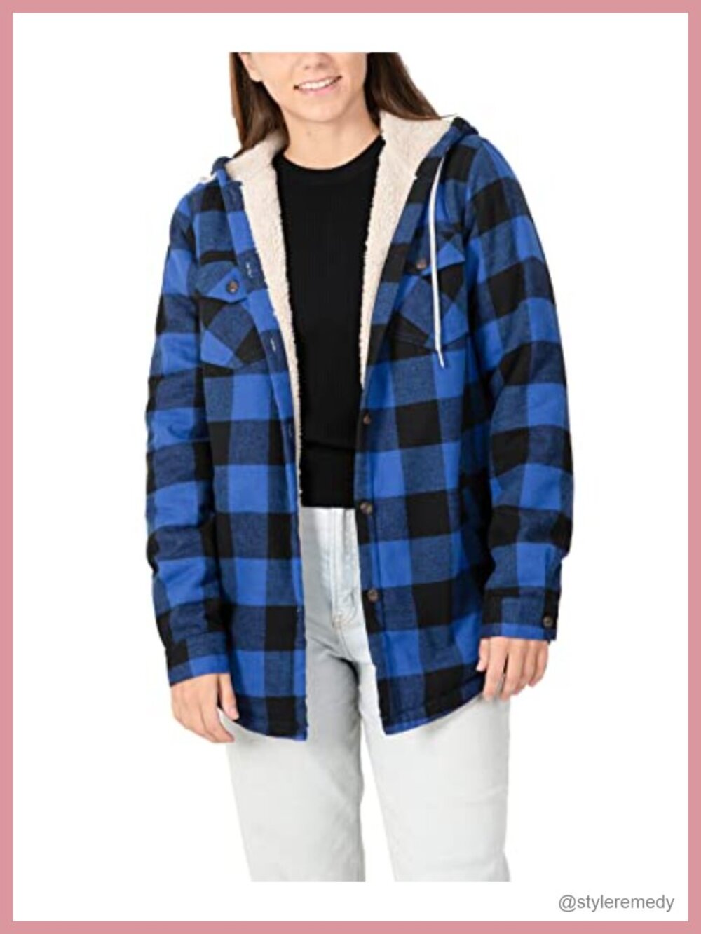 Sherpa Lined Plaid Flannel Jacket Hooded Button Down